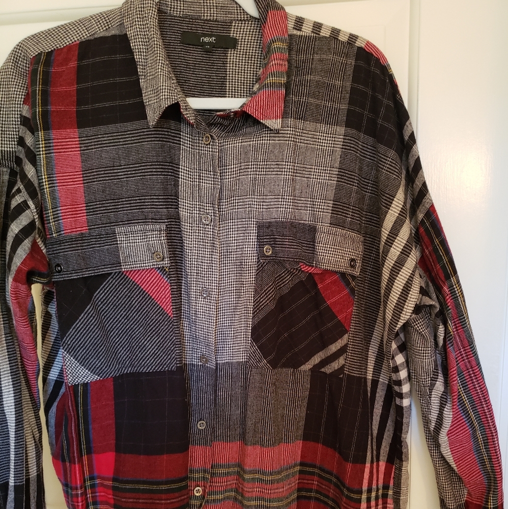 Red Plaid Patchwork Flannel Shirt - image 1